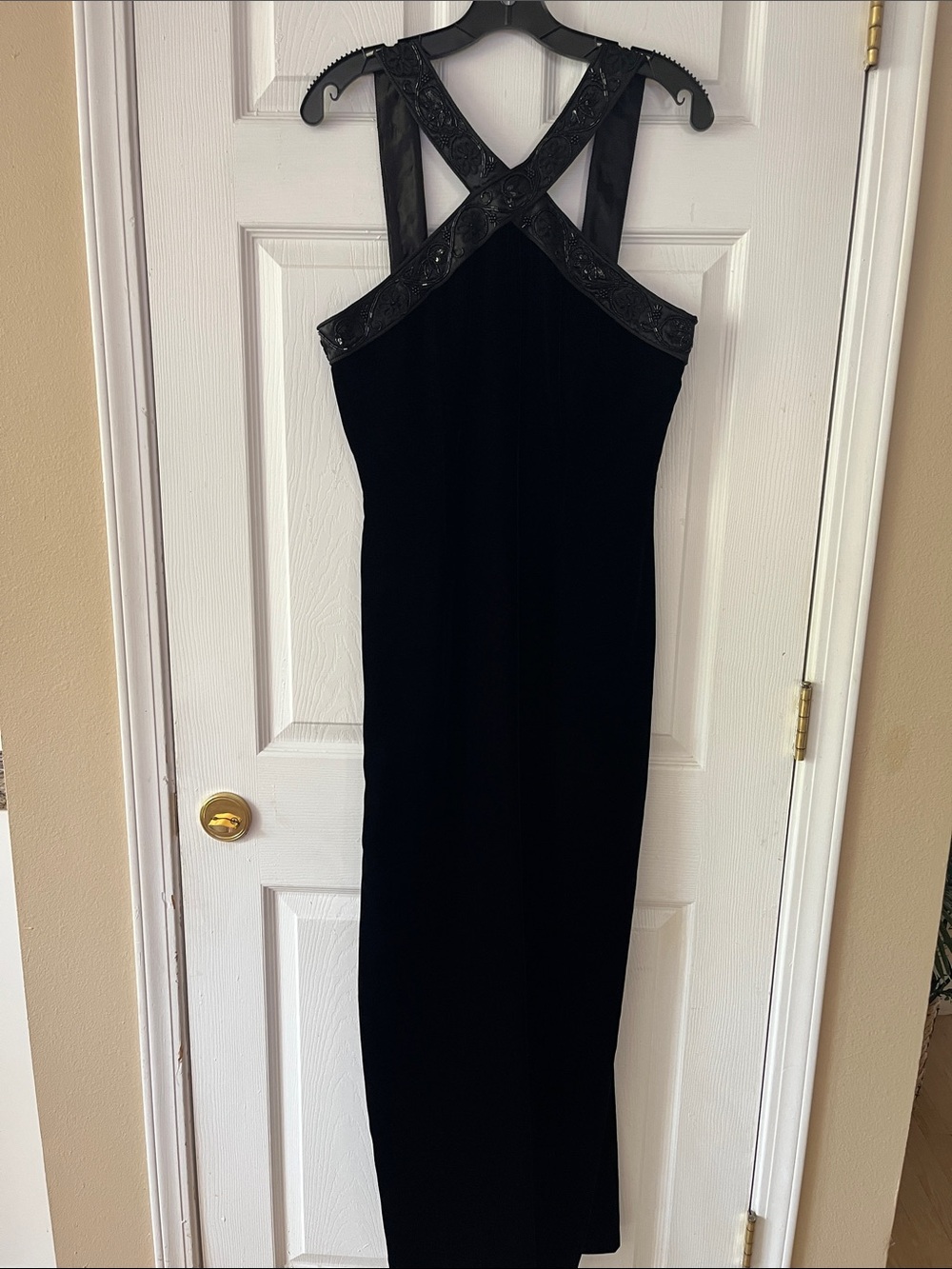 Rimini Black Velvet Beaded Cross-Back Maxi Dress
